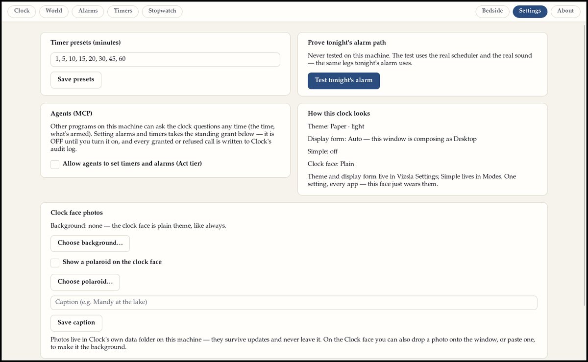 Clock Settings in the light Paper theme