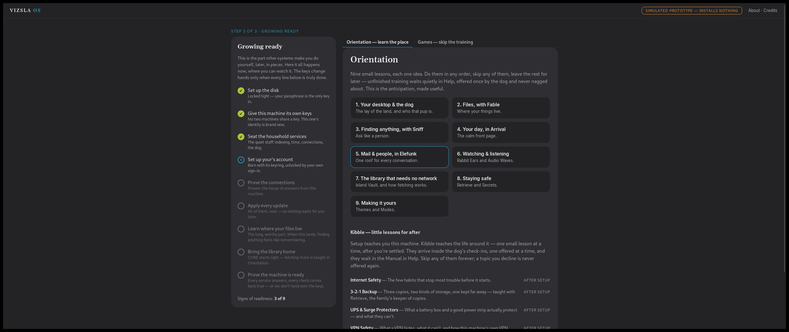 The Readiness screen, in Bondi, with its Growing ready checklist and lessons alongside